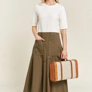 knit Mix Treat Dress Olive Black Casual Summer Dress